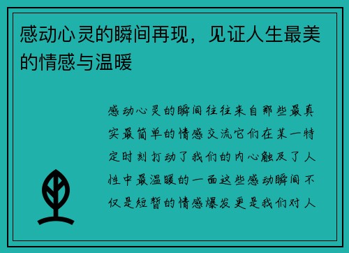 感动心灵的瞬间再现，见证人生最美的情感与温暖